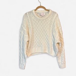 Pink Rose Cream Crew Neck Cable Knit Sweater